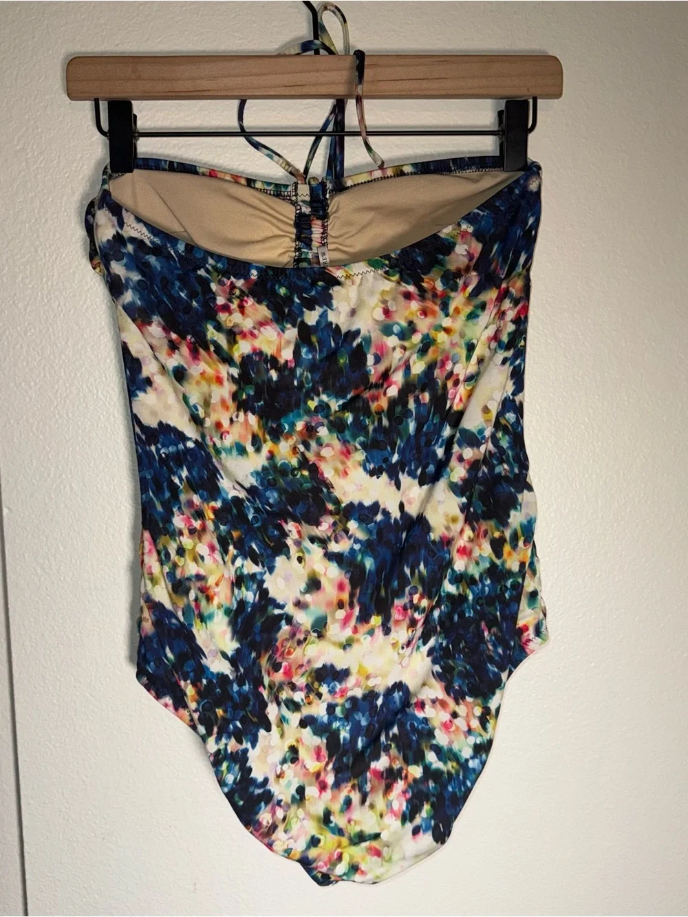 J.CREW Women's preppy Watercolor Ruched Halter Tank One Piece Swimsuit 4